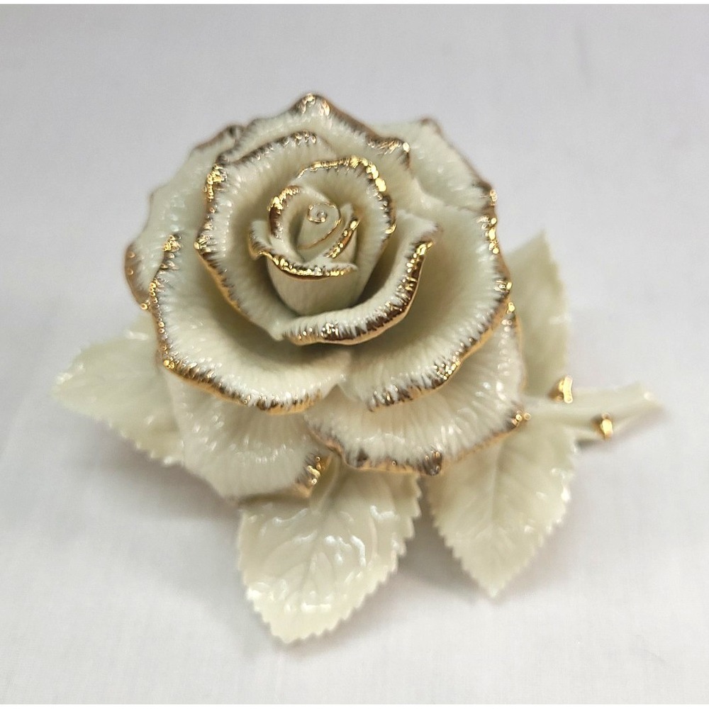 Lenox Garden Rose Classic Lenox Rose Porcelain Figurine with 24K Gold READ